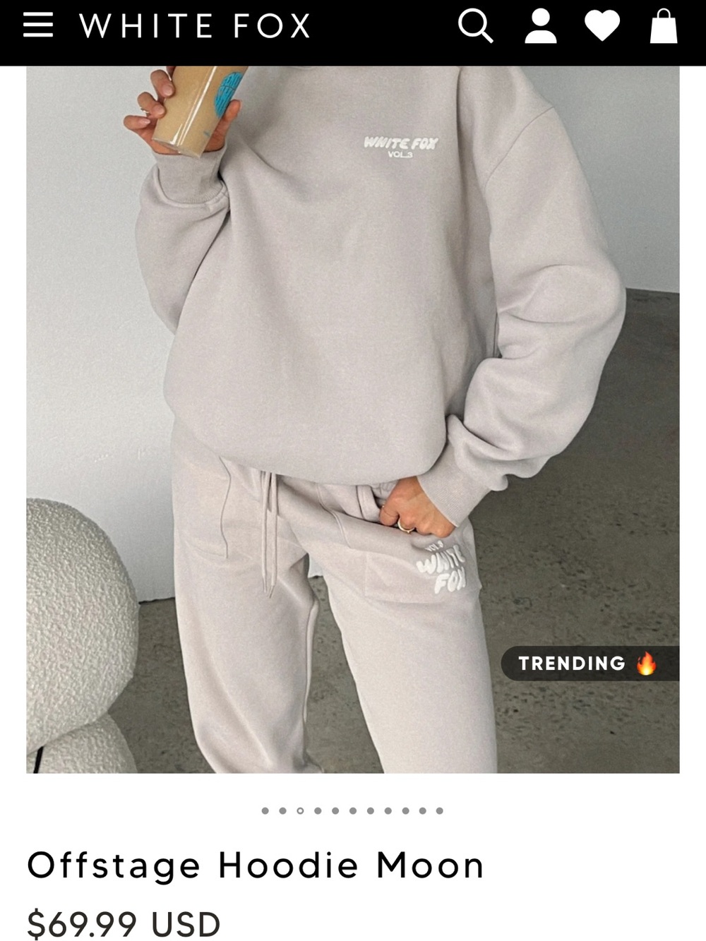 White Fox Offstage Hoodie in Moon / Light Gray